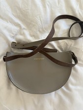 Honey & Toast Half Moon Leather Bag Taupe Cresent Crossbody Shoulder Handbag