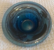 Vintage. Studio glass. Small Bowl. Blue. Beautiful pattern. Pontil mark etc