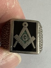 Vintage Masonic Ring Turquoise Chip Band Sterling Silver