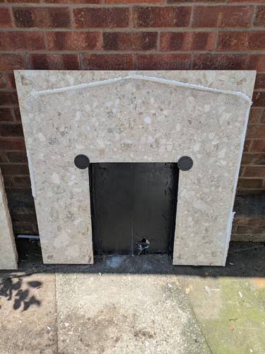 Stone fire back panel and - fire,