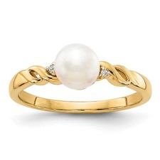 10k Yellow Gold FW Cultured Pearl and Diamond Twist Ring Sz 7 1.81g