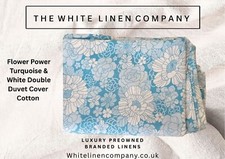 Groovy Turquoise Flower Power 100% Cotton Double Duvet Cover