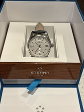 Eterna Men's Watch Black Leather Strap And Stainless Steel With Box
