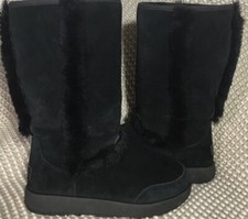 UGG SUNDANCE BLACK WATERPROOF SUEDE SHEEPSKIN TALL WINTER BOOTS WOMENS SIZE 6