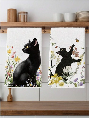 2pcs cat kitchen towels - kitchen,