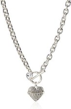 GUESS Women's Necklace Pave Heart with Logo Banner Pendant Toggle
