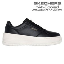 Skechers Womens Platform Trainers Black Memory Foam Ladies Faux Leather Shoes