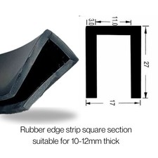Solid Black EPDM Rubber Edge Strip – Square Section – Sold Per Metre