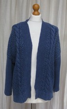 M&S Indigo Denim blue cable knit open cotton Cardigan size 12