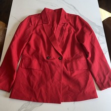 Women's Red Double-Breasted Blazer Suit Coat Career Jacket Lined Size Large NEW