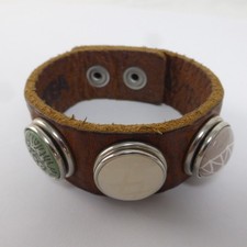 NOOSA Brown Leather Cuff Bracelet with 3 Press Stud Snap Charms Size Medium
