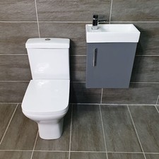 Nuie Vault 400mm Wall Hung Vanity Unit Grey Gloss With Toilet Cloakroom Suite