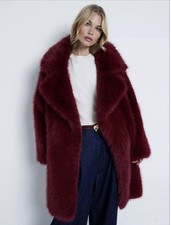 River Island Dark Red Faux Fur Coat Size S RRP £99 New with Tags