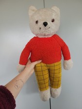 Large Vintage Rupert Bear Soft Toy By Tebro Well Loved, Worn Collectors Item