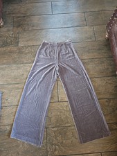 LAURA ASHLEY ~ VINTAGE SILVERY GREY VELVET VELOUR WIDE LEG TROUSERS ~ SIZE 10
