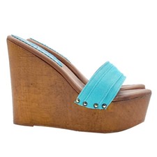 Wedges turquoise women's shoes with heel 13 - Made in Italy - KZ3101 TURQUOISE