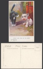 BONZO DOG G.E. Studdy Old Postcard Black Cat Kitten, What Are You Up To Now? 967