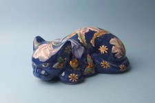 Sleeping Ceramic Cat  Blue
