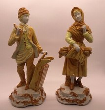Retro Italy Farming Couple Figurine Man Woodcutter Sled Girl Wheat Rural Country