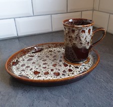 Retro Fosters Pottery Sandwich Plate & Mug For Soup, Brown Honeycombe Pattern  