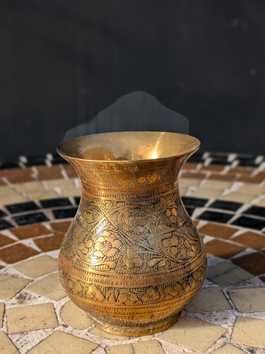 Vintage etched brass - brass, vase
