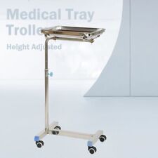 Stainless Steel Mobile Tray Trolley Adjustable Height Medical Salon Trolley Cart