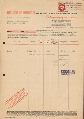 Dresden invoice 1940 - dresden,,