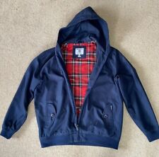 Lambretta Mens Harrington Hooded Jacket Size XL Navy Outer Red Tartan Lining 