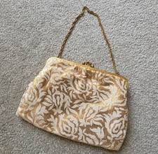 Gold Ivory Vintage Small Clutch Purse Evening Bag VGC