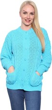Women's Ladies Winter Round Neck 7 Button 2 Pocket Soft  Cardigan Sweater