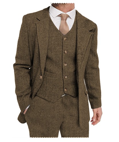 Mens 3piece tweed herringbone - mens,
