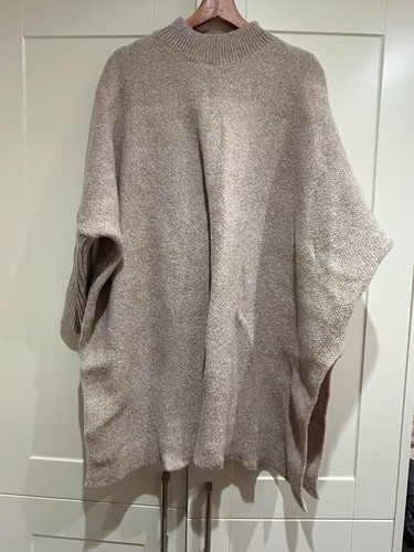 Beige oversized poncho jumper - beige,