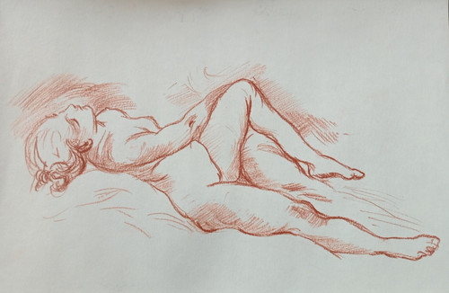 Red chalk pencil drawing - chalk,