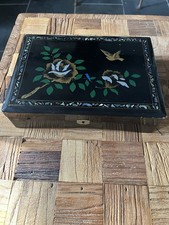 Vintage Lacquered Musical Jewellery Box – Floral & Bird Design, Swan Lake Tune