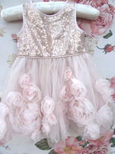 MONSOON Pink Gold Rose Christening Party Occasion Dress 6-9-12 Months £50