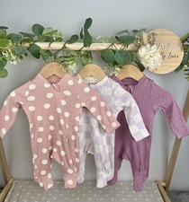 TU Baby Girls Set Of 3 Preloved Zip Up Sleepsuits Newborn