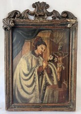 Baroque Painting Carved Frame Jesus Cross Saints Motif Christianity