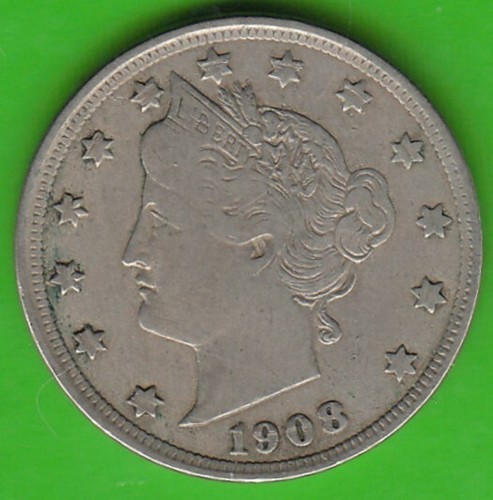 Usa liberty nickel 1908 good - usa,