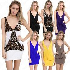 Womens Sleeveless Broach Top Ladies Animal Leopard Contrast Print Drape Dress