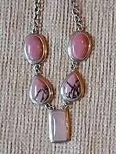 Pink Gemstone Necklace sterling silver Rhodocrosite rose quartz & coral