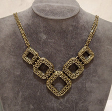 Avon Geometric Squares Necklace Bronze Tone Modern Metal Bib Costume Jewellery