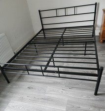 Double Iron Bed frame with Headboard and Footboard Bed Platform Black