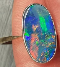 Black Opal Ring 18ct Gold and Platinum Early 20th Century Opal Triplet Ring 3.1g