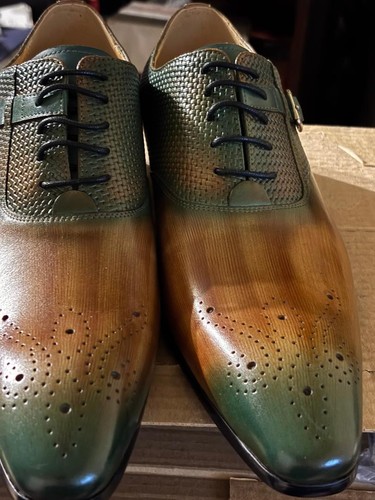 Green and brown brogue oxford - green,