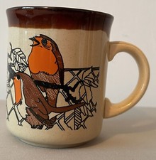 Vintage Kiln Craft Stoneware Robin Mug Brown Lip Retro 1970’s Coffee Cup England
