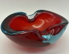 Murano Sommerso Glass Ashtray in Cased Red And Turquoise 