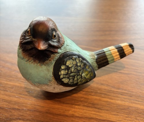 Painted resin blue bird with - painted,