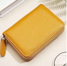 Real Leather RFID Women's Purse Ochre Colour Credit Card Slots Zip Closure New.