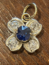 Antique sapphire and old diamond pendant gold and silver set