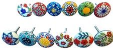 Set of 12 Multicolour Ceramic Knobs Hand Painted Vintage Cupboard Drawer & Door